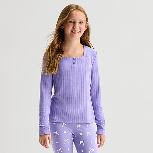 Thereabouts Little & Big Kid Girls Square Neck Long Sleeve T-shirt In Purple