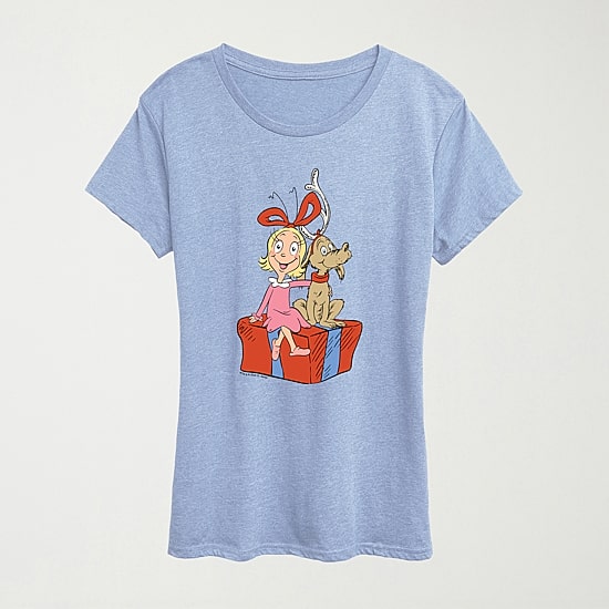 Max And Cindy Lou Present Womens Crew Neck Short Sleeve Regular Fit Grinch Graphic T-Shirt