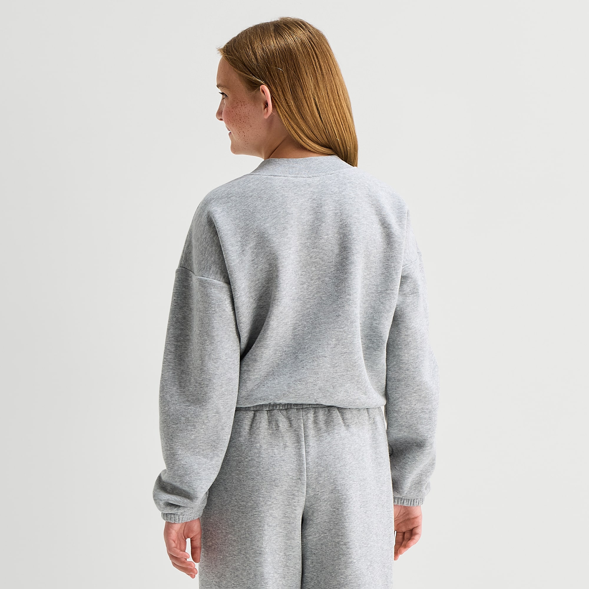 Thereabouts Little & Big Kid Girls V Neck Fleece Embroidered Long Sleeve Sweatshirt