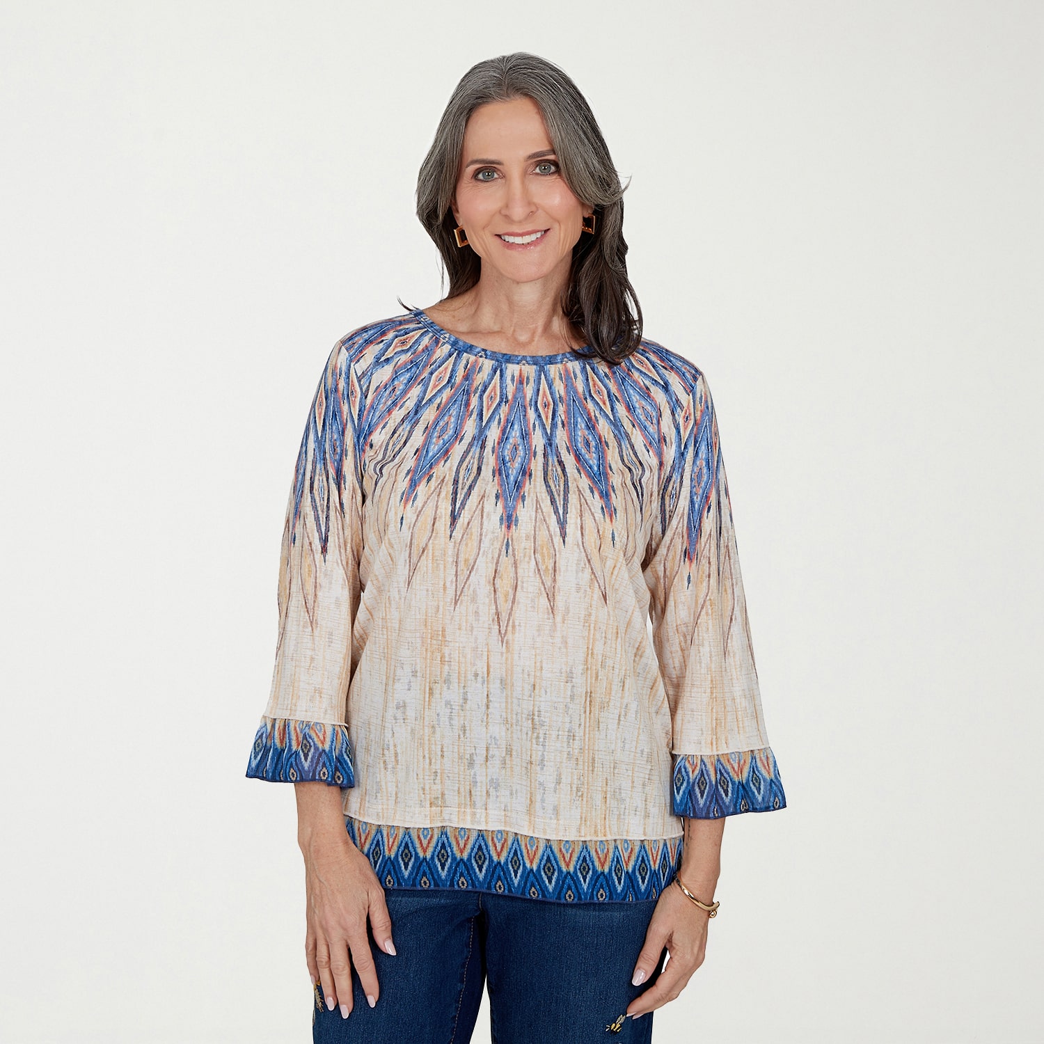 Alfred Dunner Tuscany Womens Crew Neck 3/4 Sleeve T-Shirt