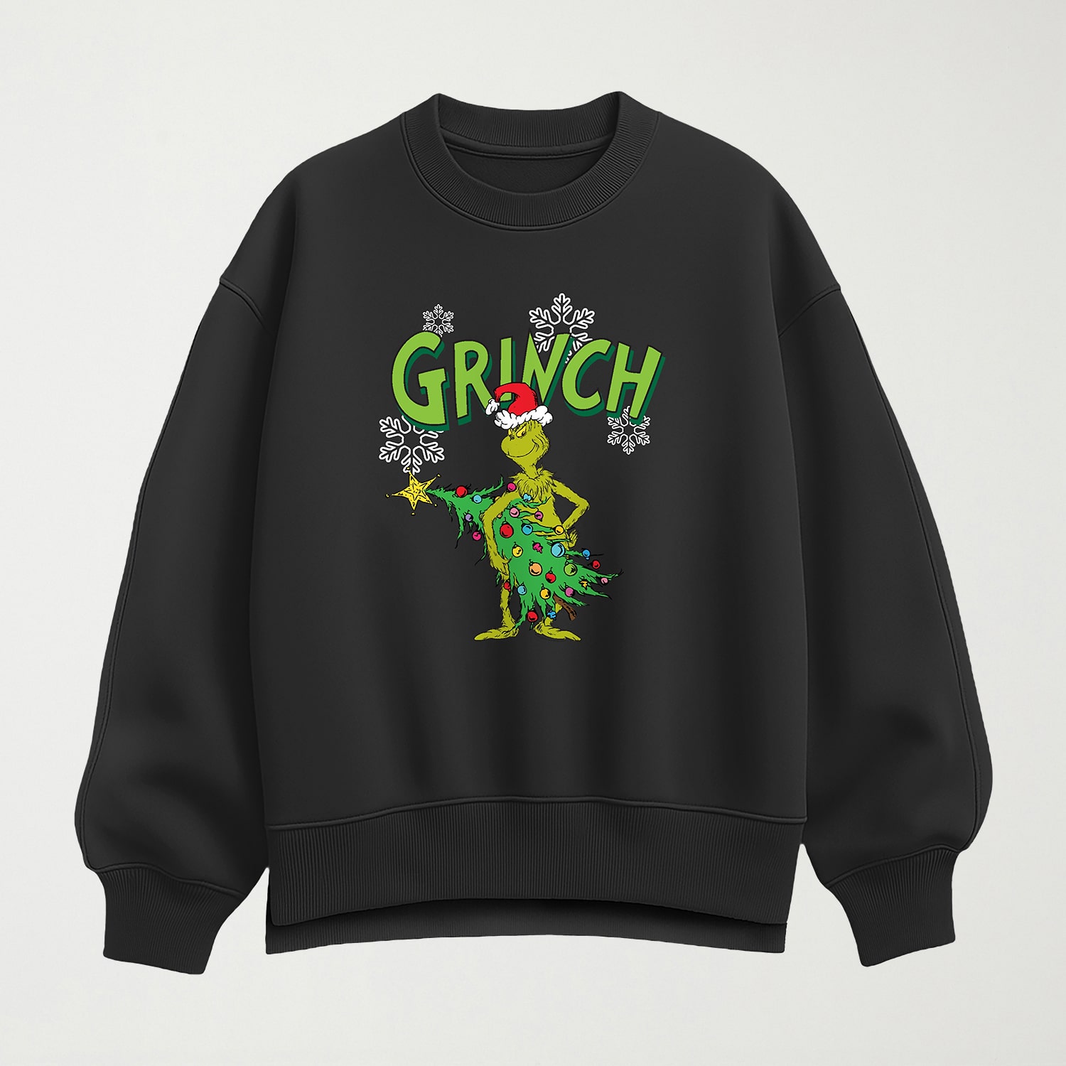 With Tree Womens Crew Neck Long Sleeve Grinch Pullover Sweater