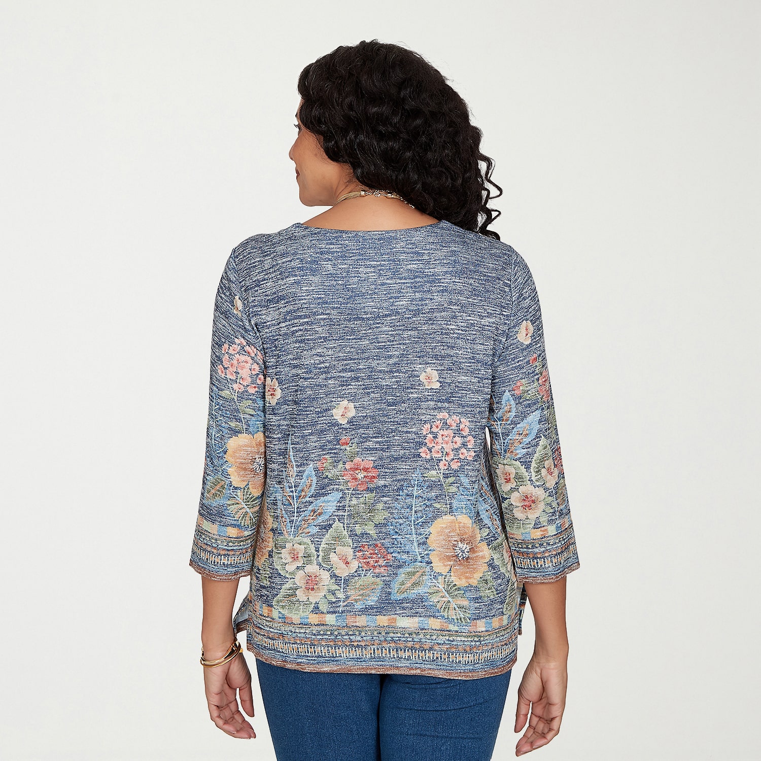 Alfred Dunner Tuscany Womens Square Neck 3/4 Sleeve T-Shirt