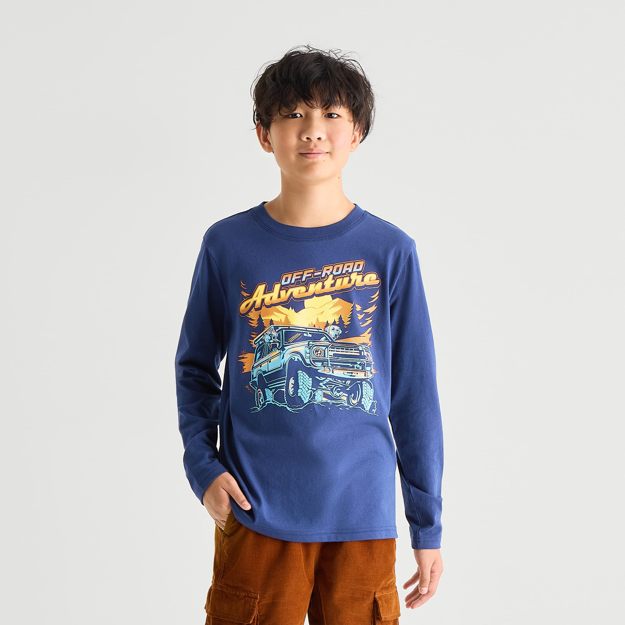 Thereabouts Little & Big Kid Boys Crew Neck Long Sleeve Regular Fit Graphic T-Shirt