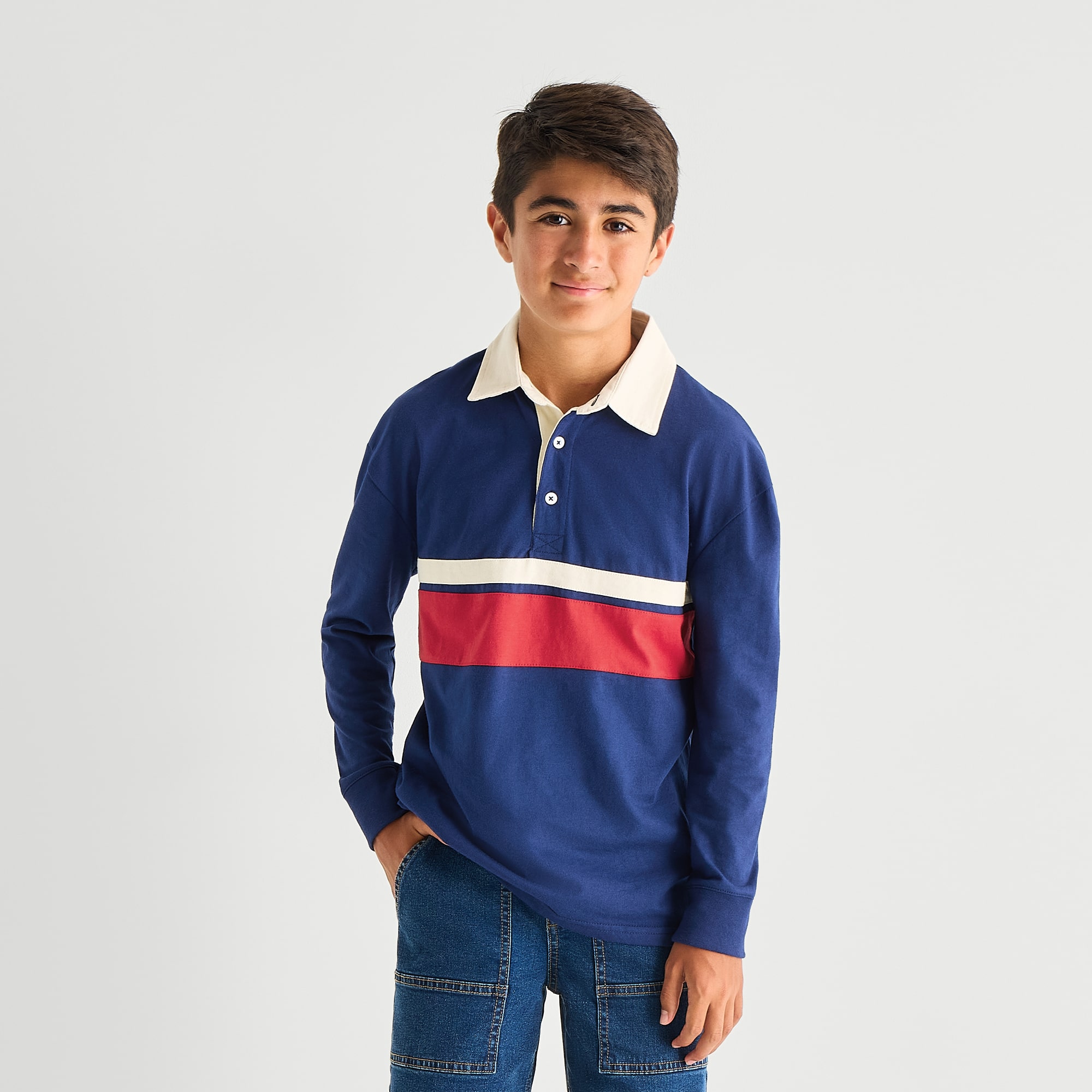 Thereabouts Little & Big Kid Boys Long Sleeve Regular Fit Spread Collar Rugby Shirt
