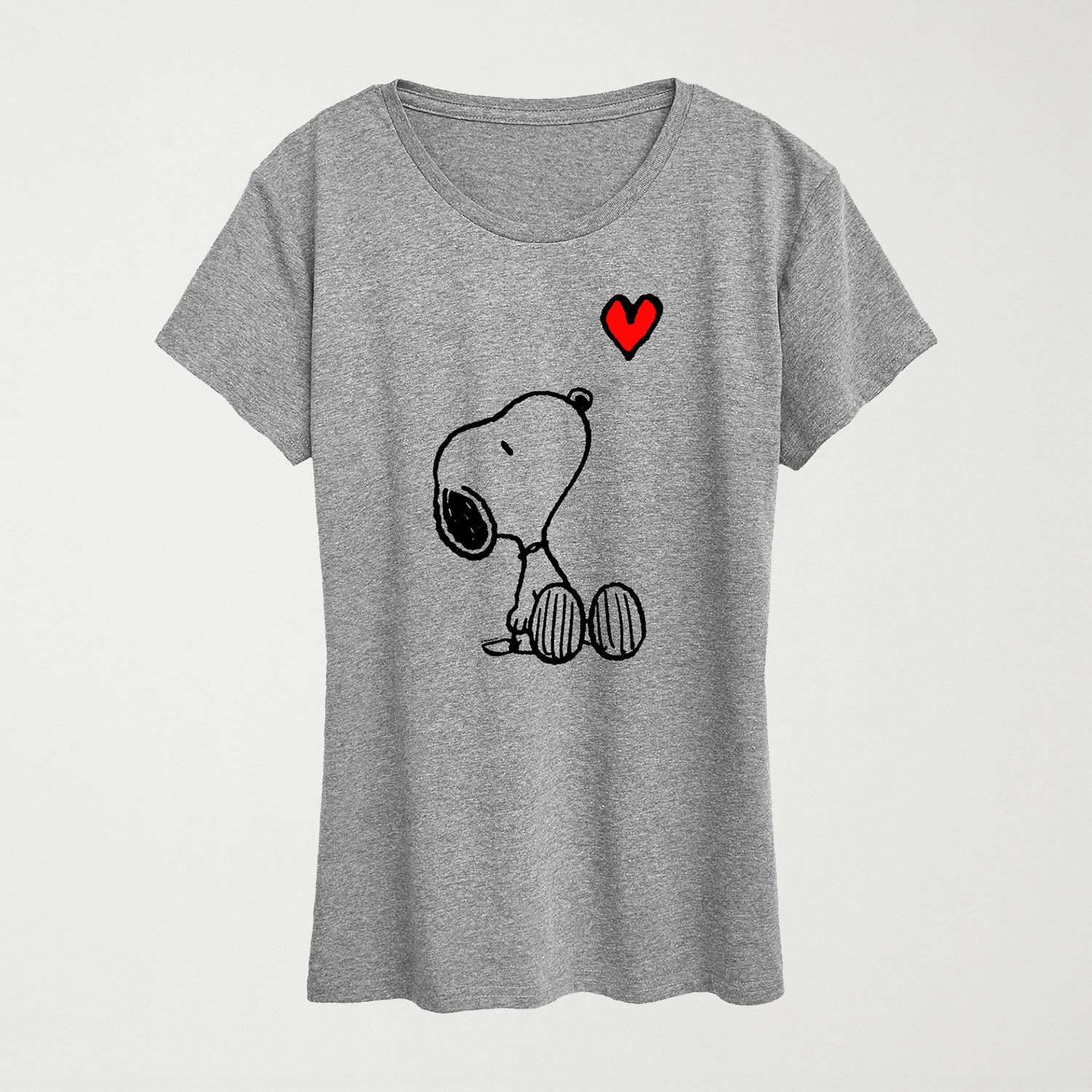 Heart Womens Crew Neck Short Sleeve Regular Fit Peanuts Snoopy Graphic T-Shirt