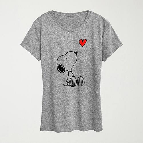 Hybrid Tees Heart Womens Crew Neck Short Sleeve Regular Fit Peanuts Snoopy Graphic T-shirt In Gray