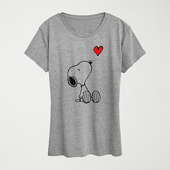 Heart Womens Crew Neck Short Sleeve Regular Fit Peanuts Snoopy Graphic T-Shirt