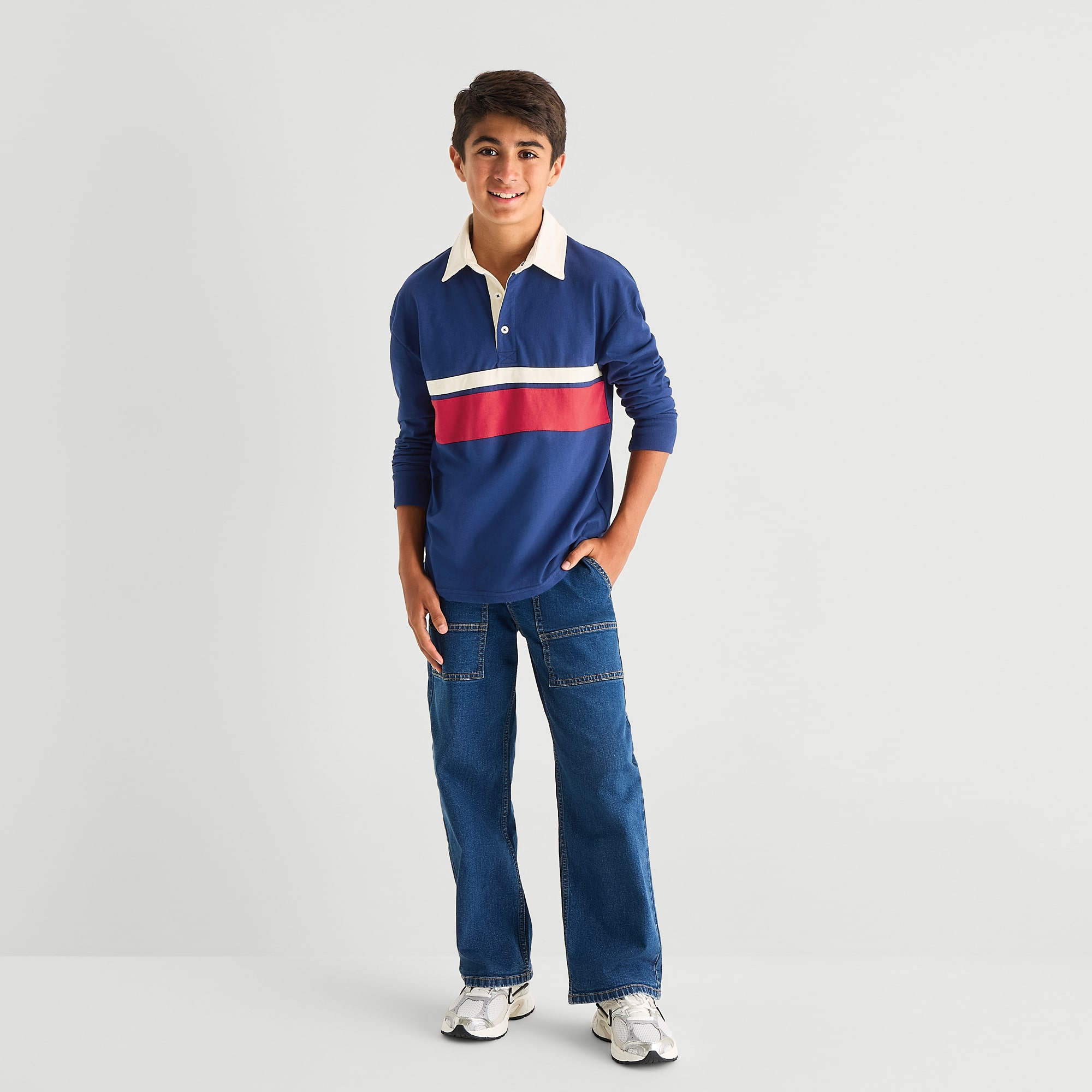Thereabouts Little & Big Kid Boys Long Sleeve Regular Fit Spread Collar Rugby Shirt