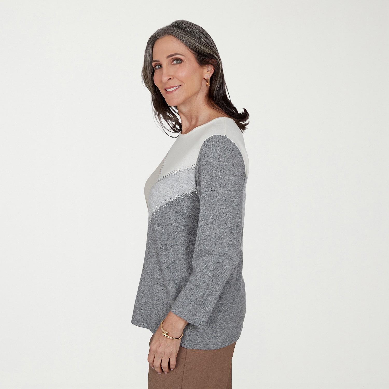 Alfred Dunner Regent Street Womens Crew Neck 3/4 Sleeve Pullover Sweater
