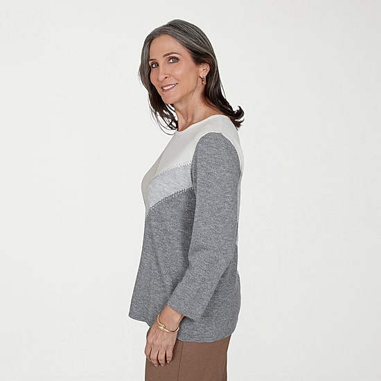 Alfred Dunner Regent Street Womens Crew Neck 3/4 Sleeve Pullover Sweater