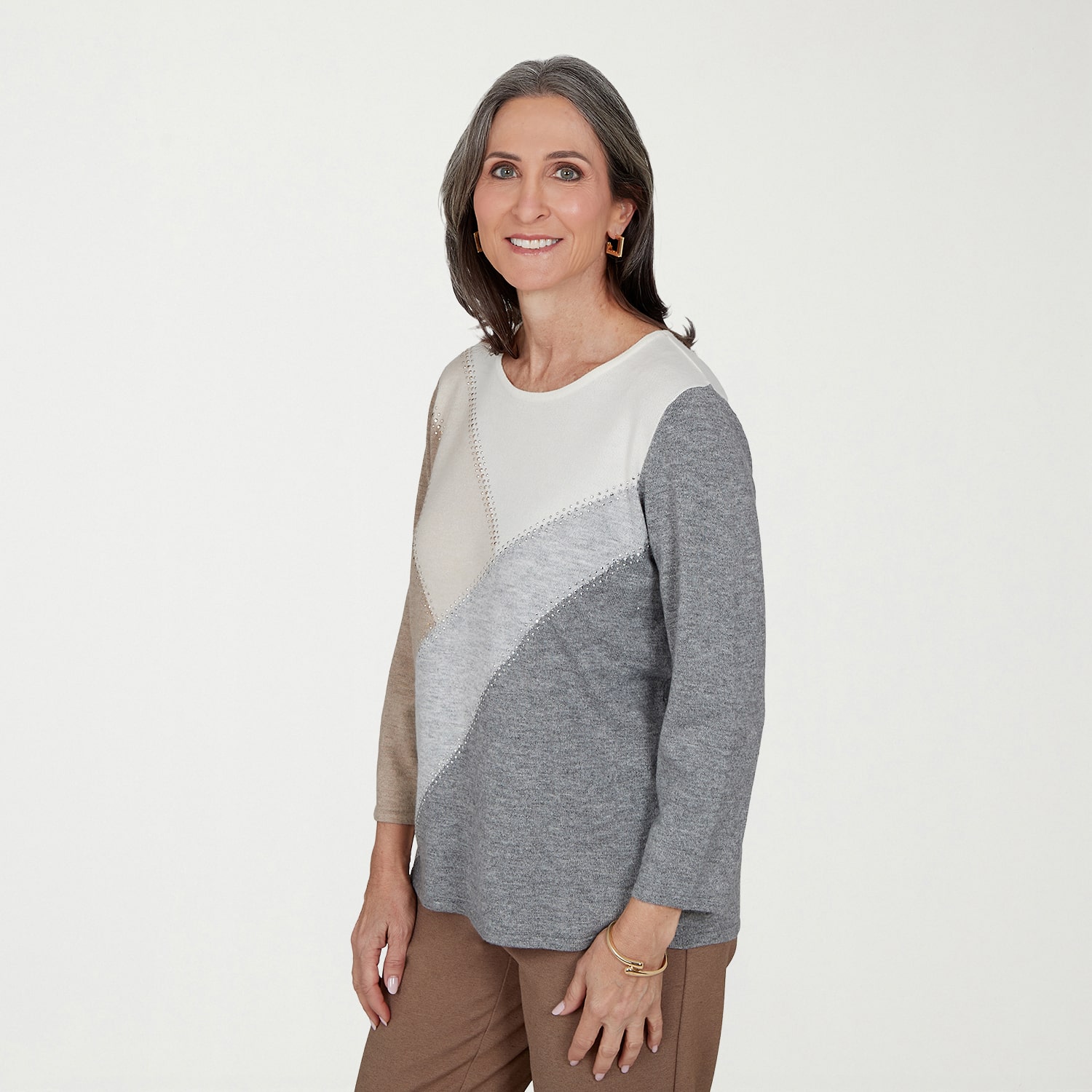 Alfred Dunner Regent Street Womens Crew Neck 3/4 Sleeve Pullover Sweater