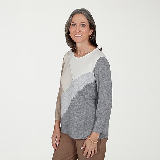 Alfred Dunner Regent Street Womens Crew Neck 3/4 Sleeve Pullover Sweater