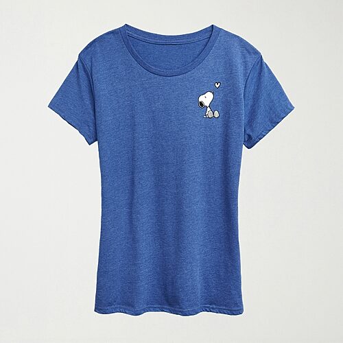 Hybrid Tees Heart Womens Crew Neck Short Sleeve Regular Fit Peanuts Snoopy Graphic T-shirt In Blue