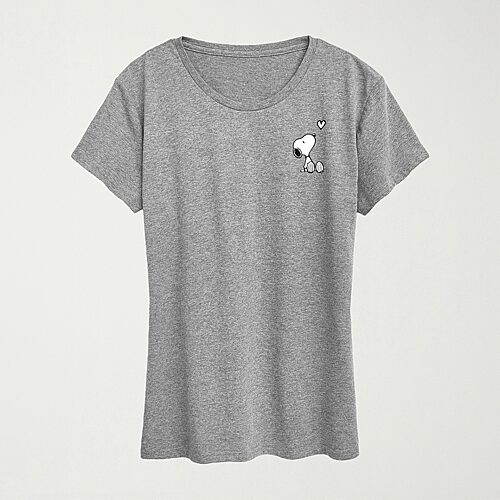 Hybrid Tees Heart Womens Crew Neck Short Sleeve Regular Fit Peanuts Snoopy Graphic T-shirt In Gray
