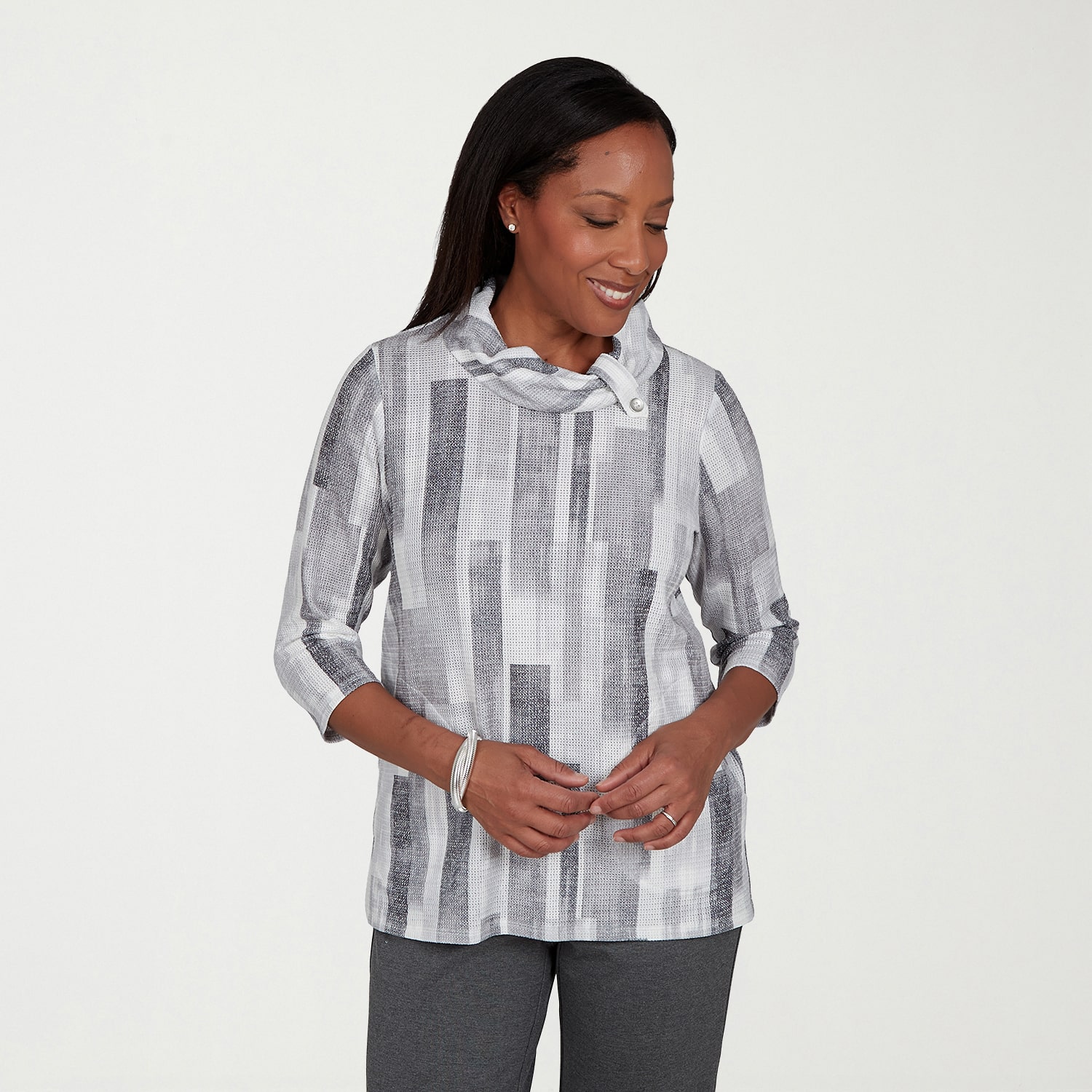 Alfred Dunner Regent Street Womens Cowl Neck 3/4 Sleeve T-Shirt