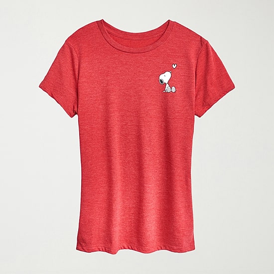 Heart Womens Crew Neck Short Sleeve Regular Fit Peanuts Snoopy Graphic T-Shirt