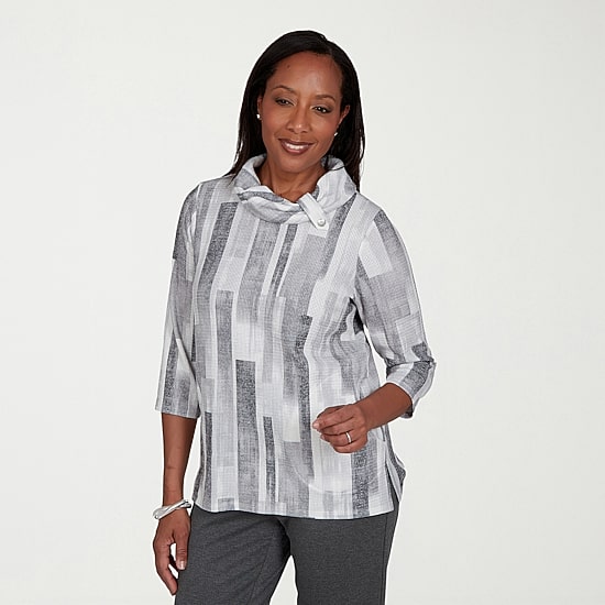 Alfred Dunner Regent Street Womens Cowl Neck 3/4 Sleeve T-Shirt