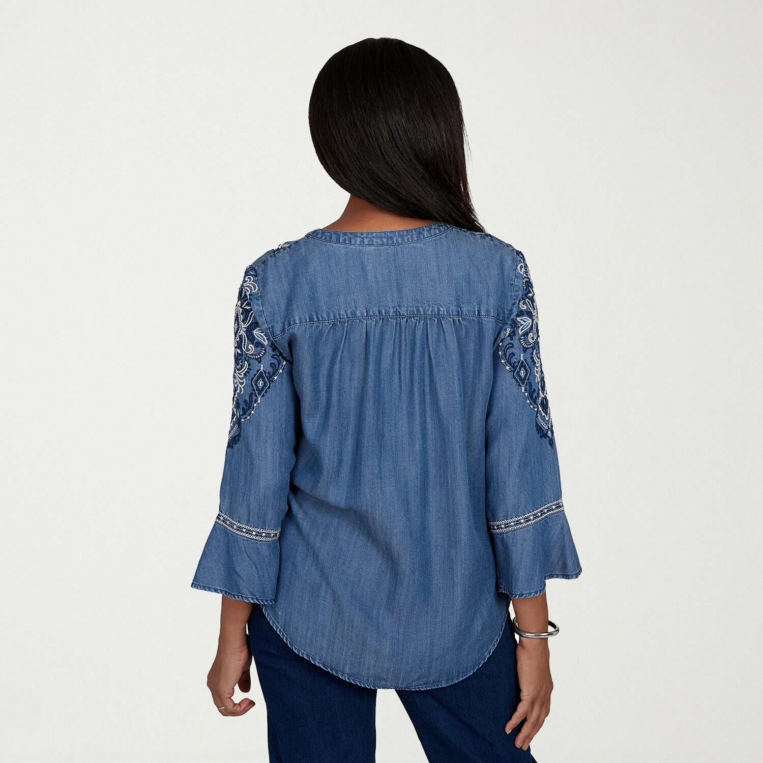 Alfred Dunner Tuscany Womens Split Crew Neck 3/4 Sleeve Blouse