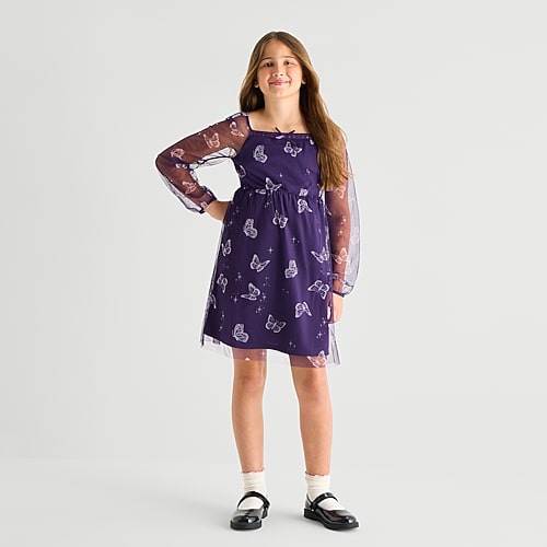 Thereabouts Little & Big Kid Girls Bishop Long Sleeve A-line Dress In Purple