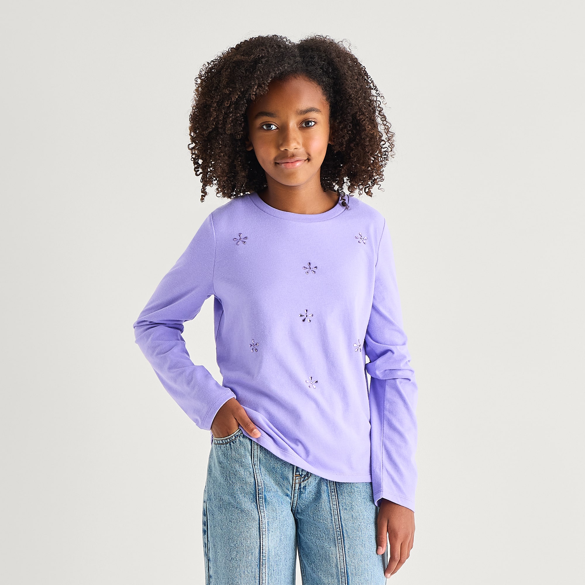 Thereabouts Little & Big Kid Girls Crew Neck Long Sleeve T-Shirt