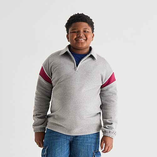 Thereabouts Little & Big Kid Boys Long Sleeve Fleece Casual Quarter-zip Pullover In Gray