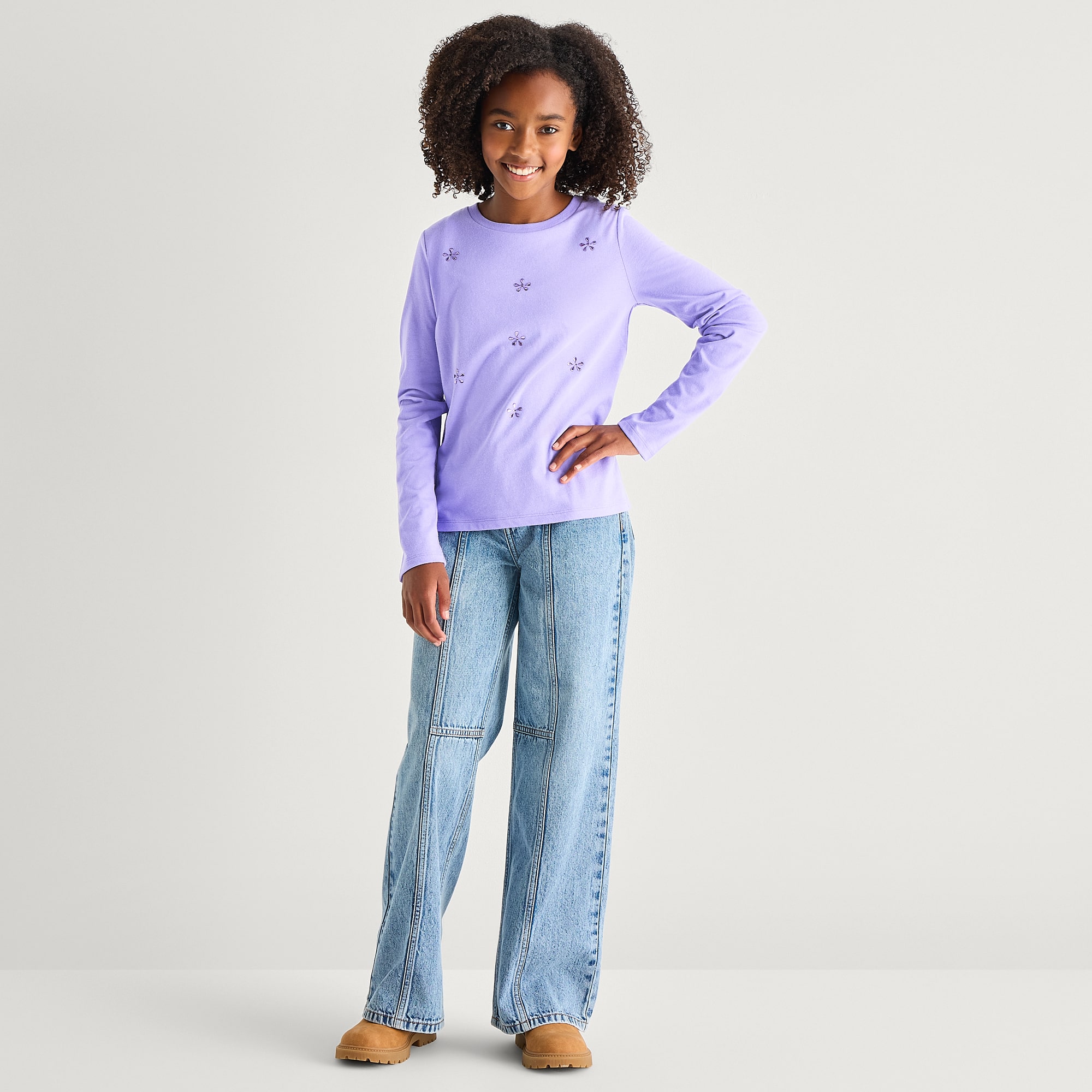 Thereabouts Little & Big Kid Girls Crew Neck Long Sleeve T-Shirt
