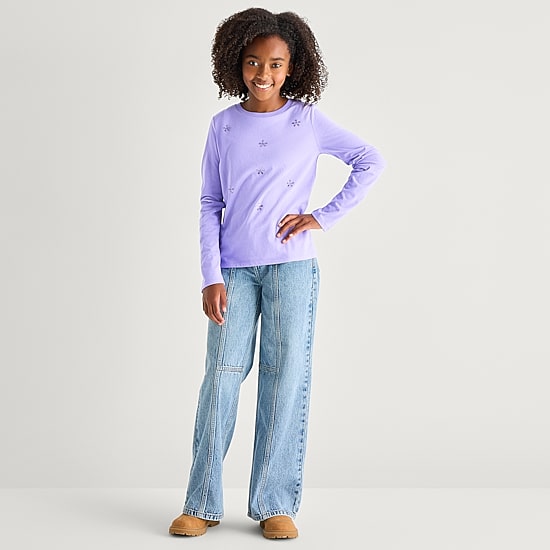 Thereabouts Little & Big Kid Girls Crew Neck Long Sleeve T-Shirt