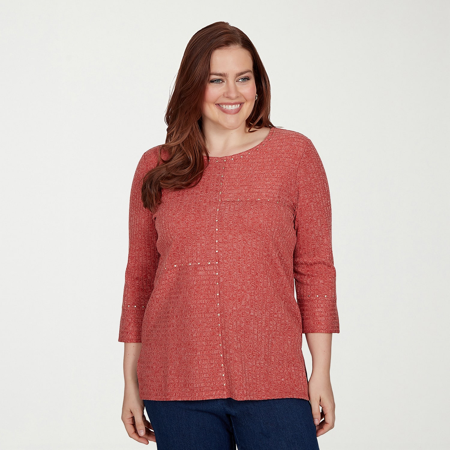 Alfred Dunner Tuscany Womens Crew Neck 3/4 Sleeve T-Shirt