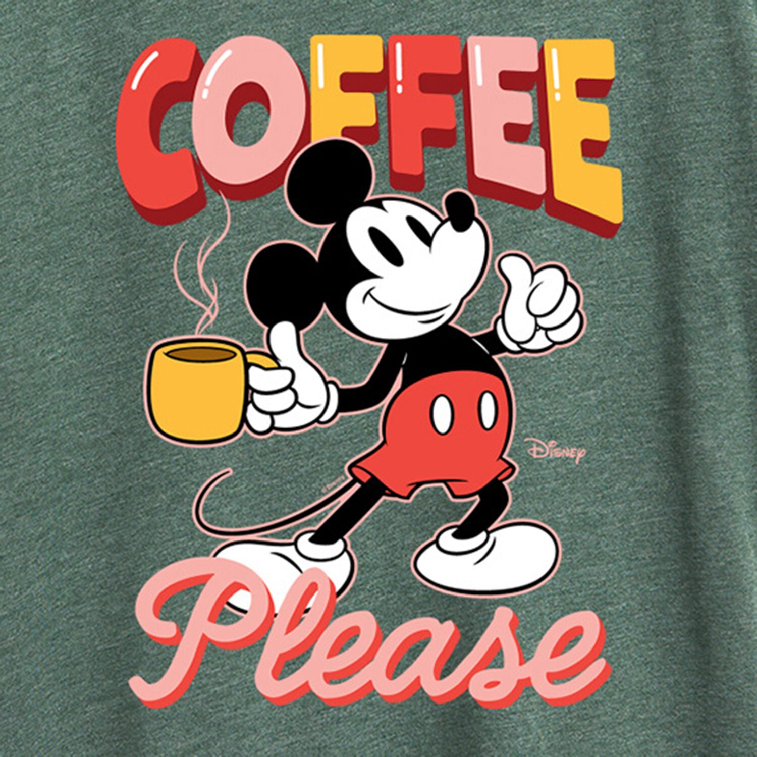 Coffee Please Womens Crew Neck Short Sleeve Regular Fit Mickey Mouse Graphic T-Shirt