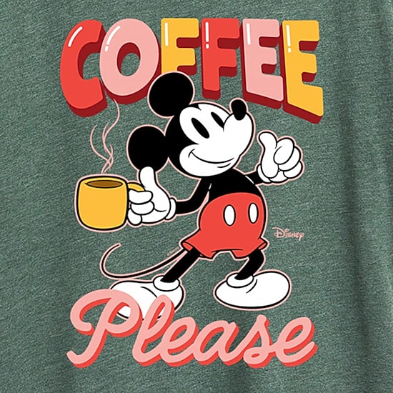 Coffee Please Womens Crew Neck Short Sleeve Regular Fit Mickey Mouse Graphic T-Shirt