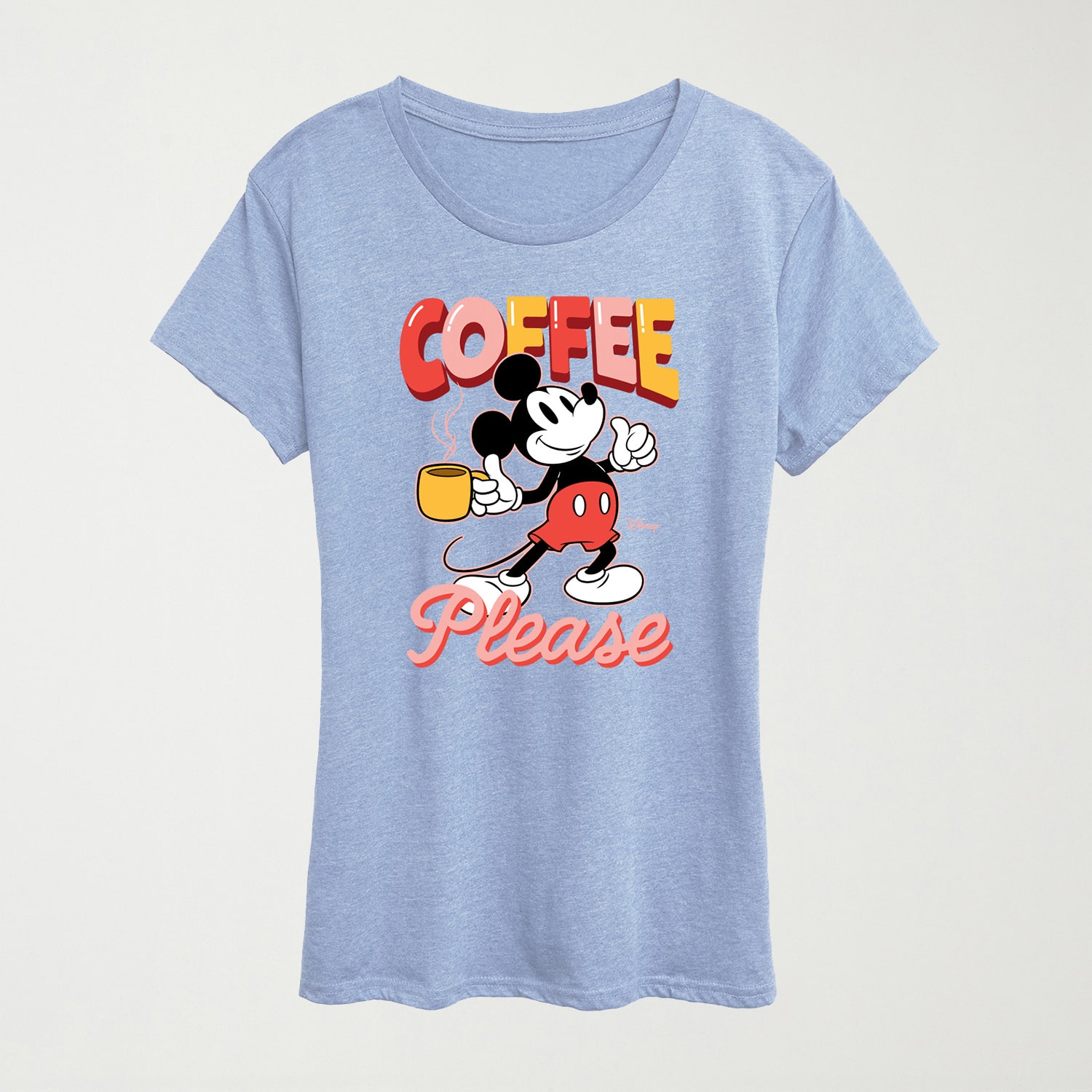 Coffee Please Womens Crew Neck Short Sleeve Regular Fit Mickey Mouse Graphic T-Shirt