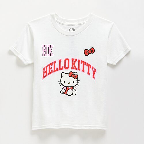 Little & Big Kid Girls Crew Neck Short Sleeve Regular Fit Hello Kitty Graphic T-Shirt, Small (7-8), White