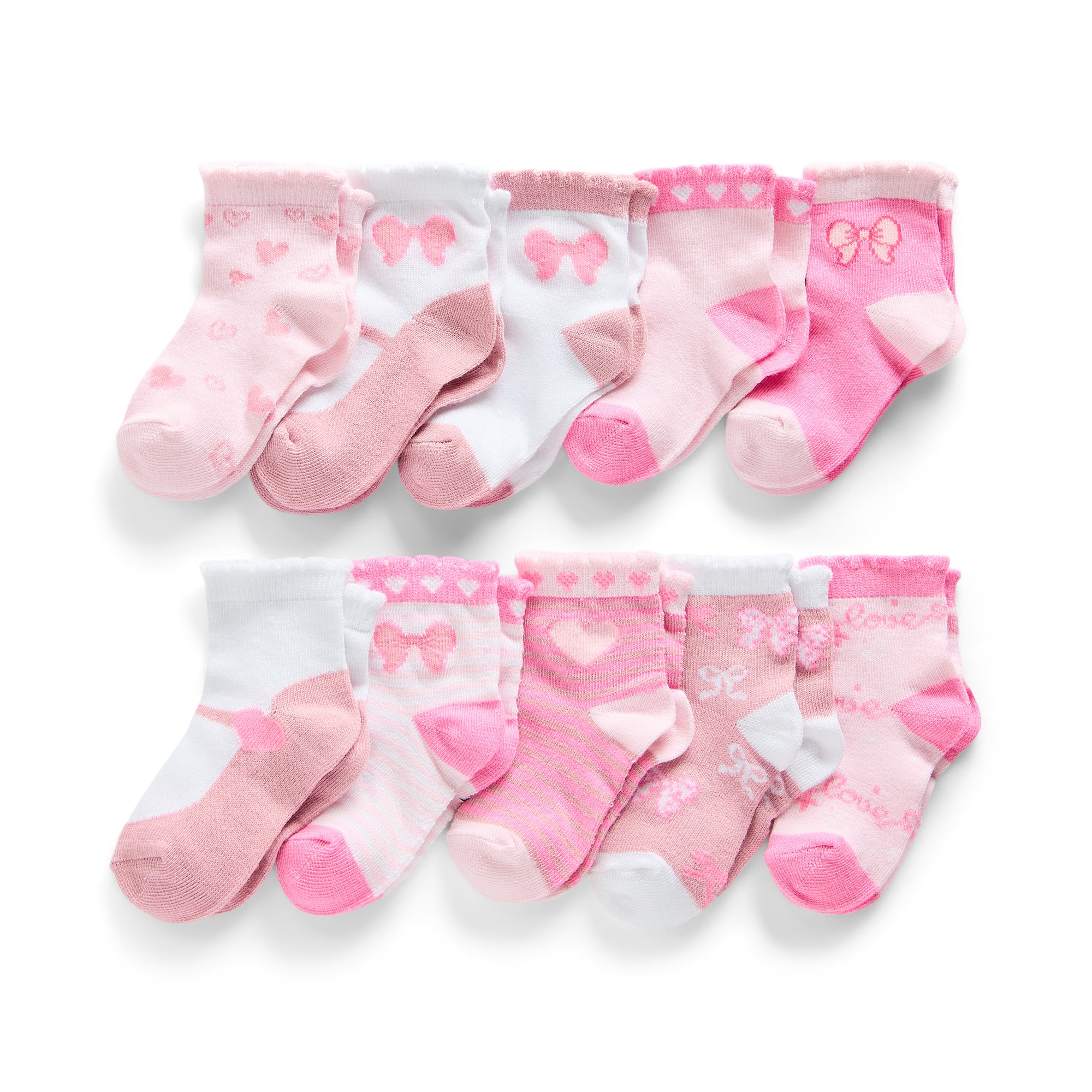 Piper & Jax Baby Girls 10 Pair Crew Socks