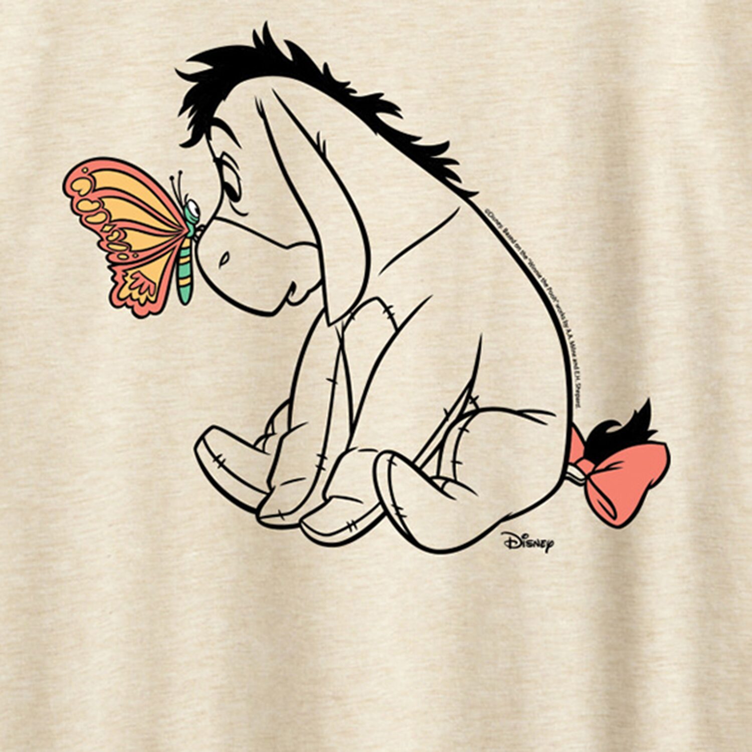 Eeyore And Butterfly Womens Crew Neck Short Sleeve Regular Fit Graphic T-Shirt