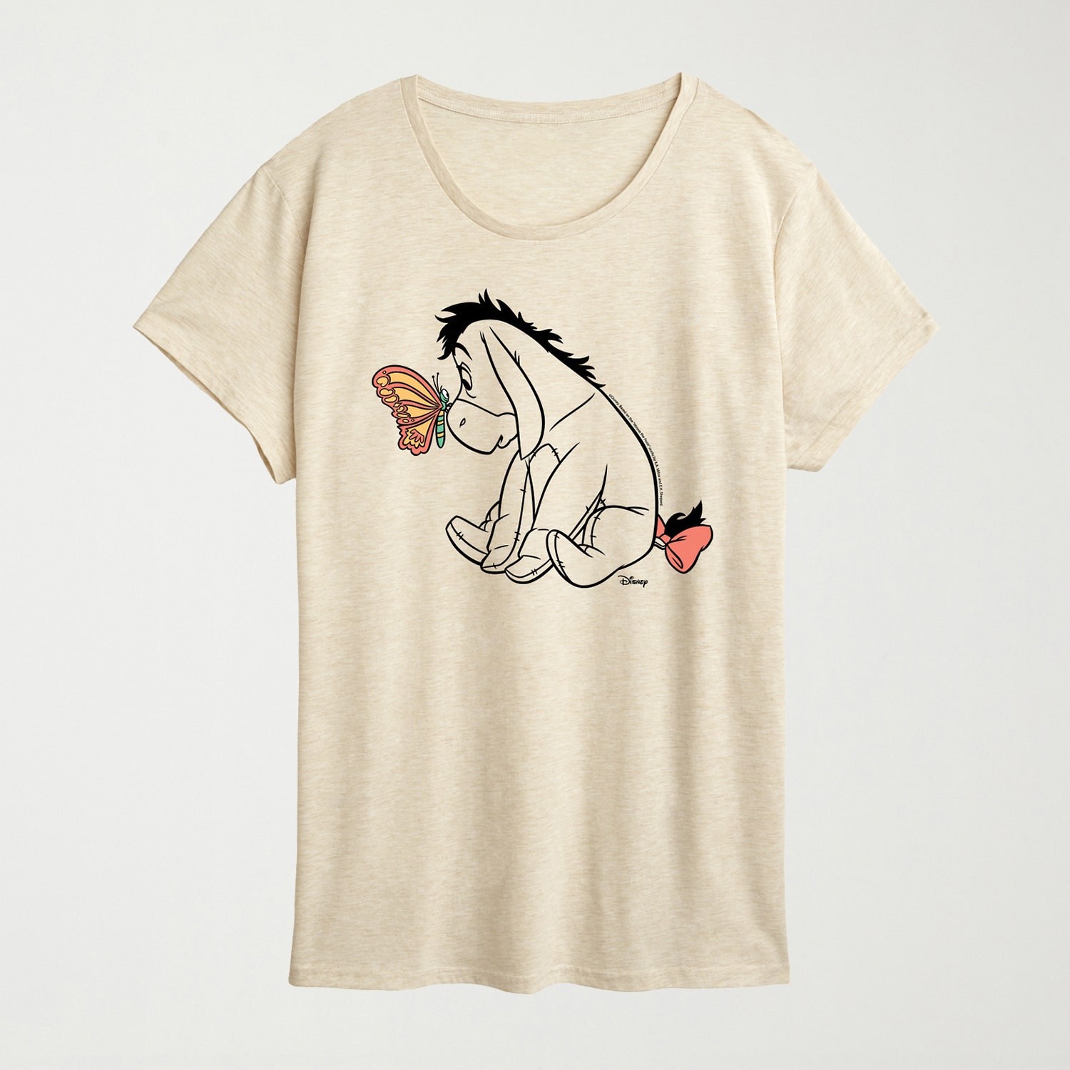Eeyore And Butterfly Womens Crew Neck Short Sleeve Regular Fit Graphic T-Shirt