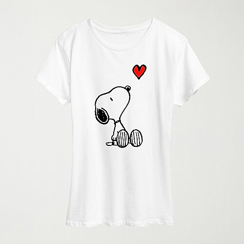 Hybrid Tees Heart Womens Crew Neck Short Sleeve Regular Fit Peanuts Snoopy Graphic T-shirt In White