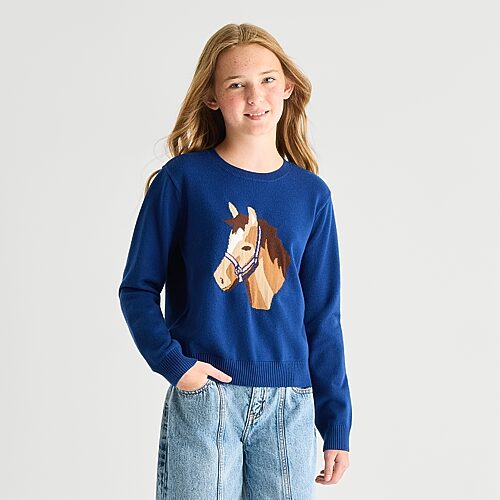 Thereabouts Little & Big Kid Girls Round Neck Long Sleeve Pullover Sweater In Blue