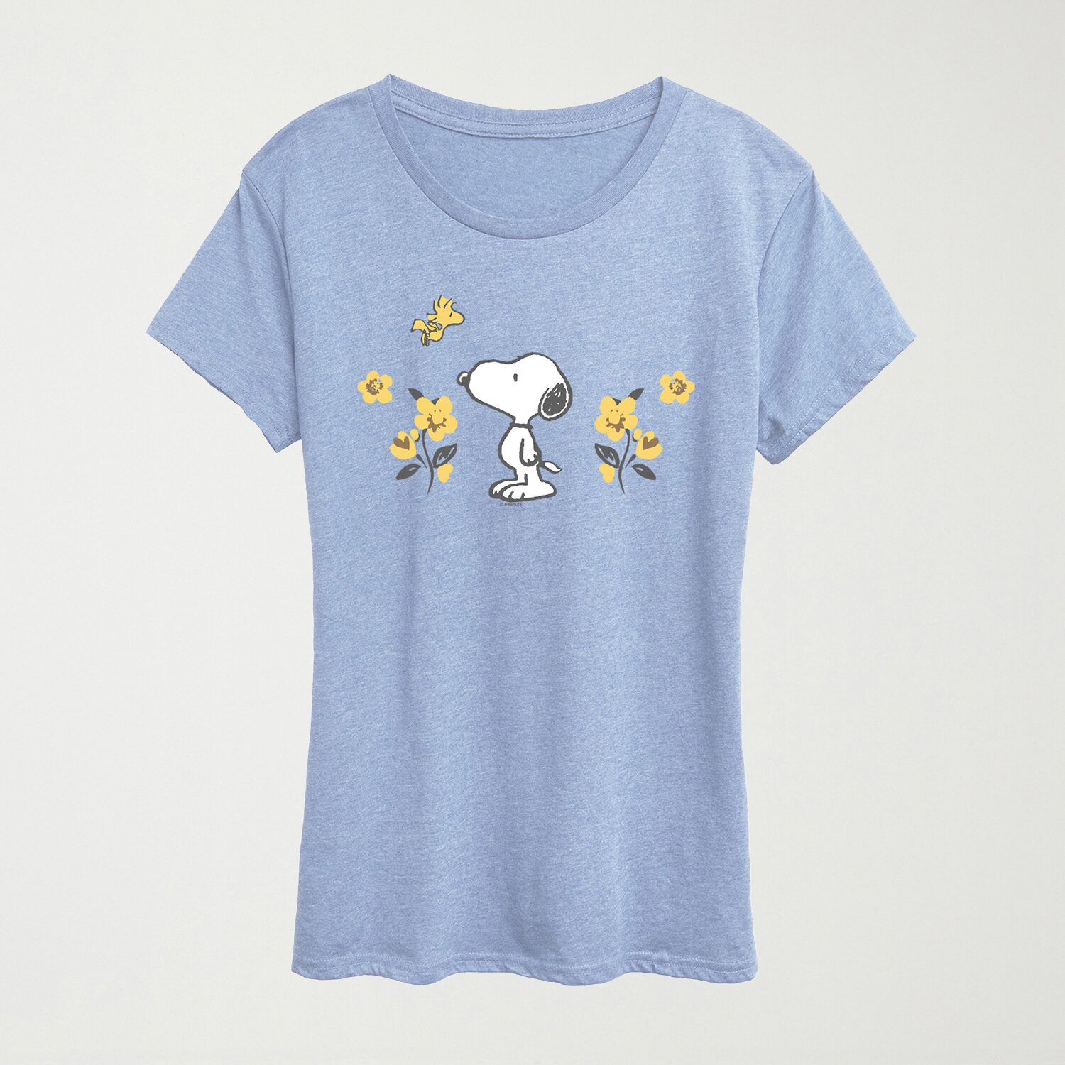 Floral Womens Crew Neck Short Sleeve Regular Fit Peanuts Snoopy Graphic T-Shirt