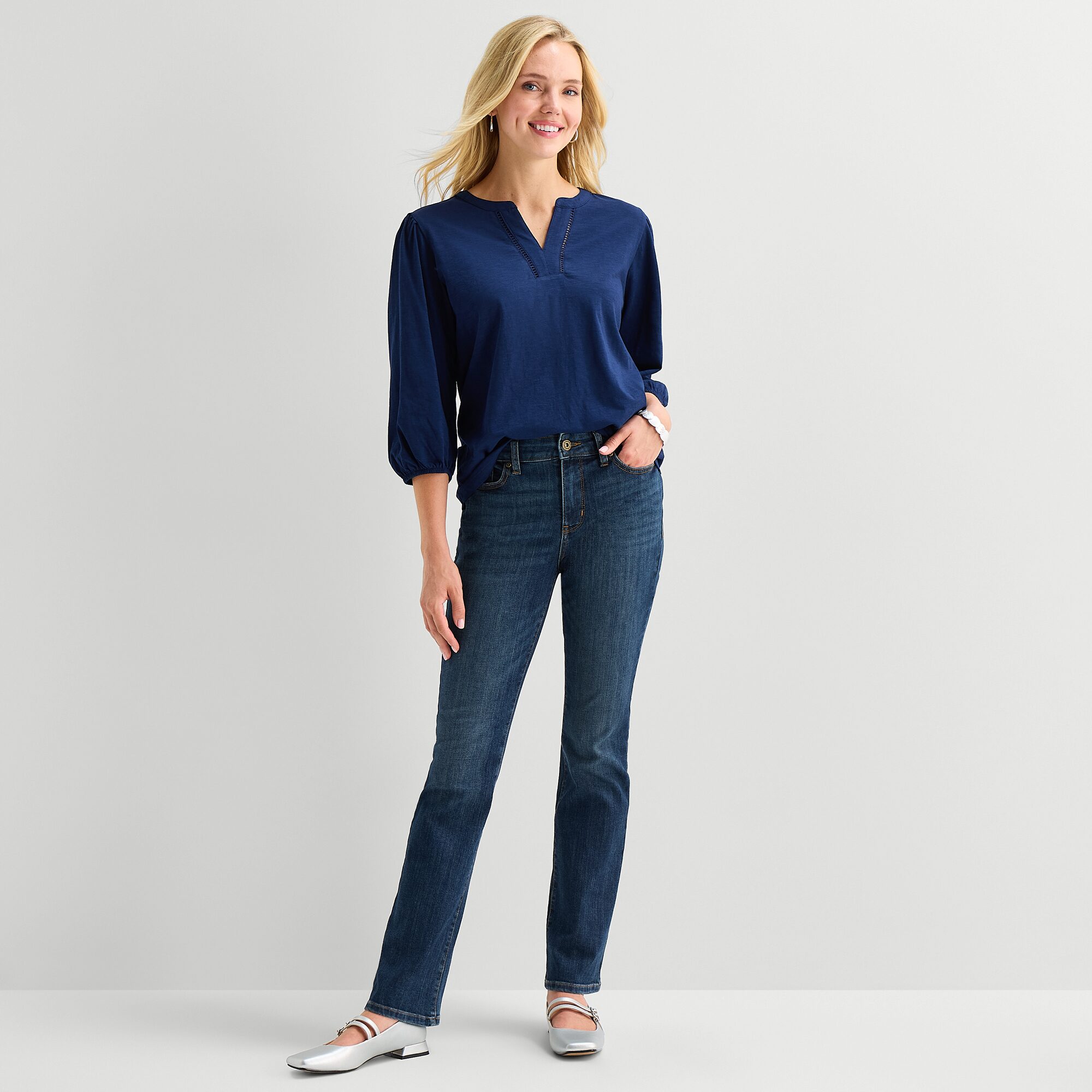 St. John's Bay Womens V Neck Long Sleeve Blouse