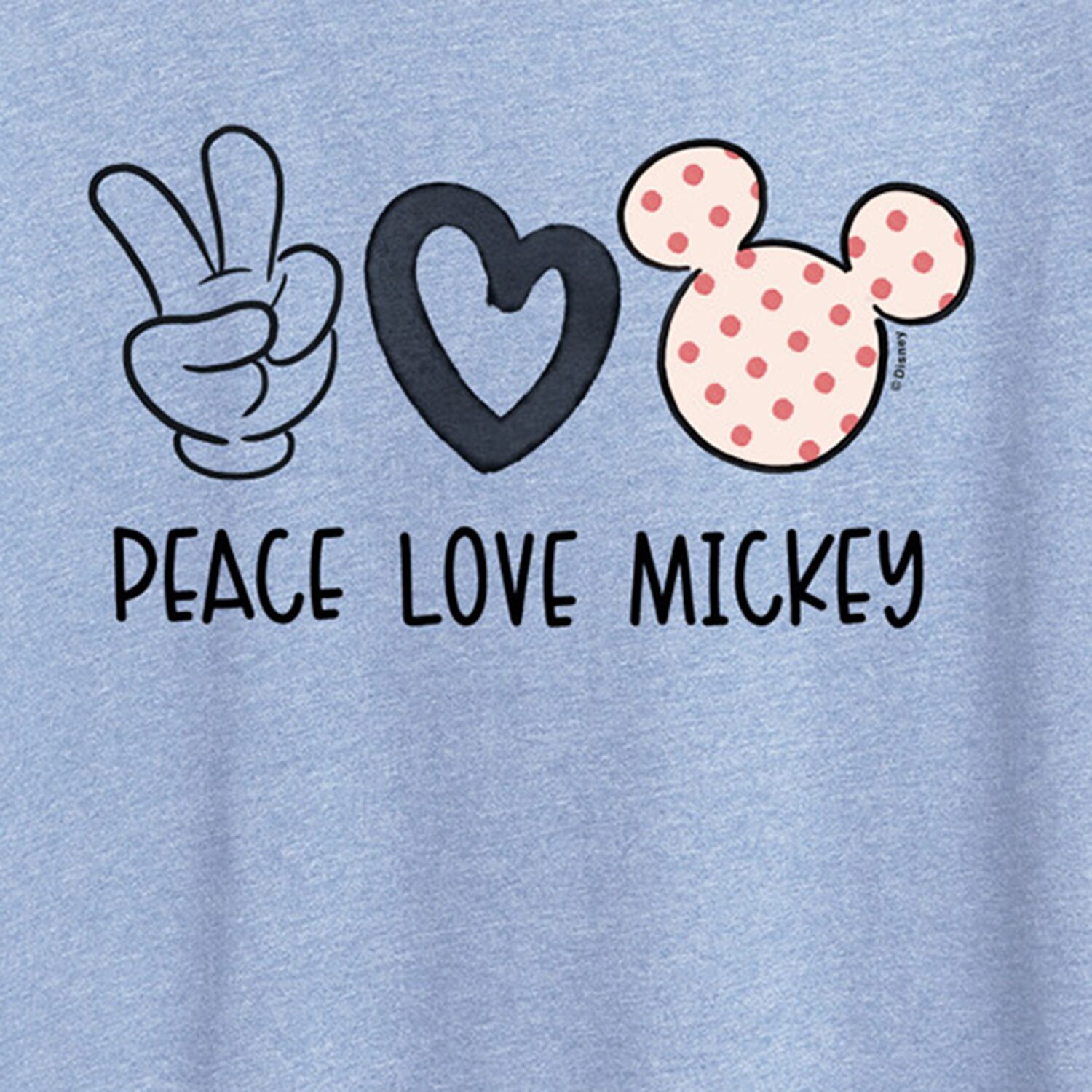 Peace Love Womens Crew Neck Short Sleeve Regular Fit Mickey Mouse Graphic T-Shirt