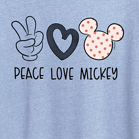 Peace Love Womens Crew Neck Short Sleeve Regular Fit Mickey Mouse Graphic T-Shirt