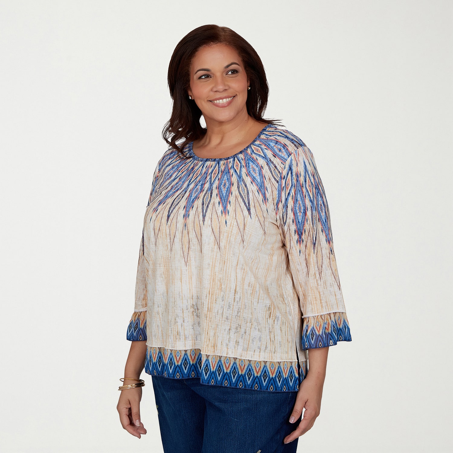 Alfred Dunner Tuscany Womens Plus Crew Neck 3/4 Sleeve T-Shirt