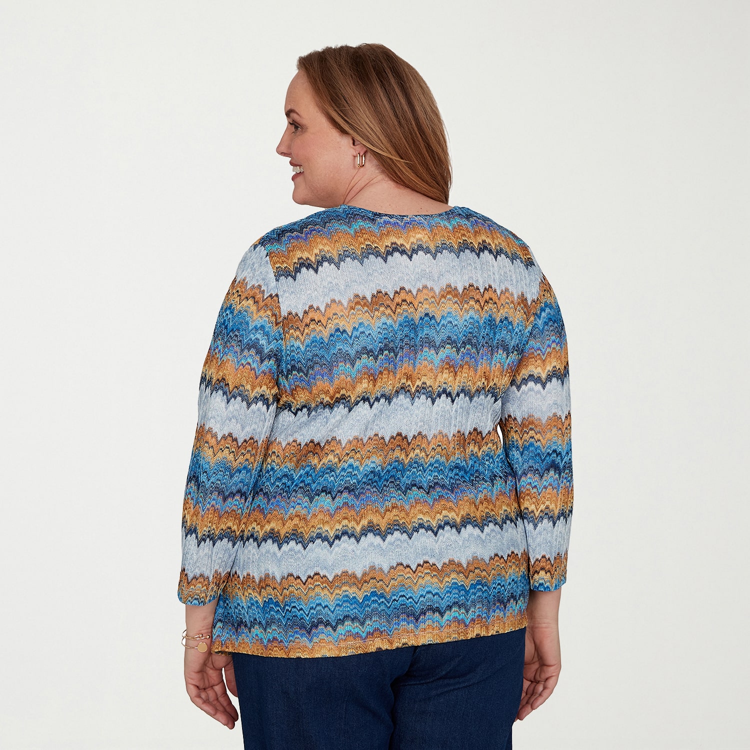 Alfred Dunner Tuscany Womens Plus Round Neck 3/4 Sleeve Layered Top