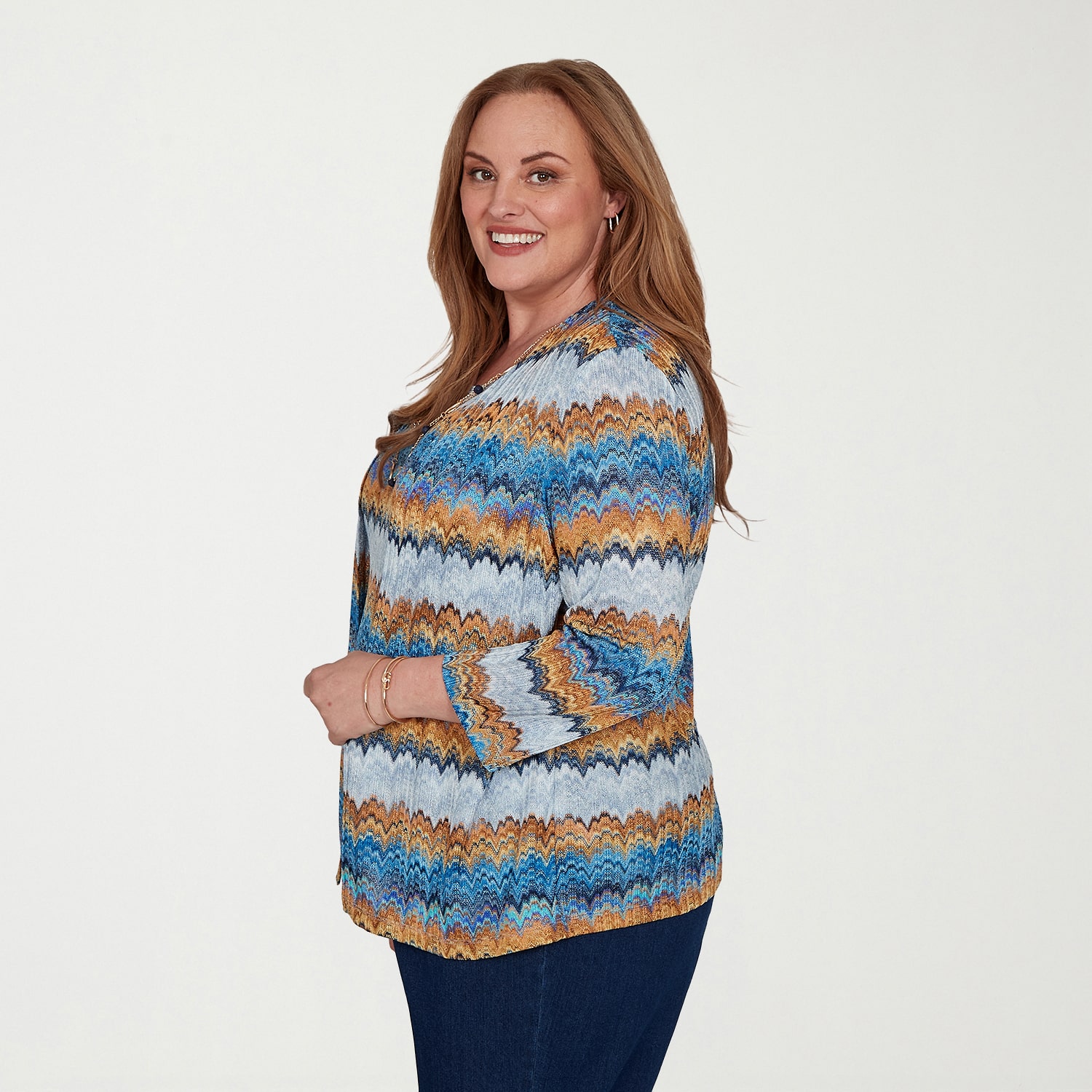Alfred Dunner Tuscany Womens Plus Round Neck 3/4 Sleeve Layered Top
