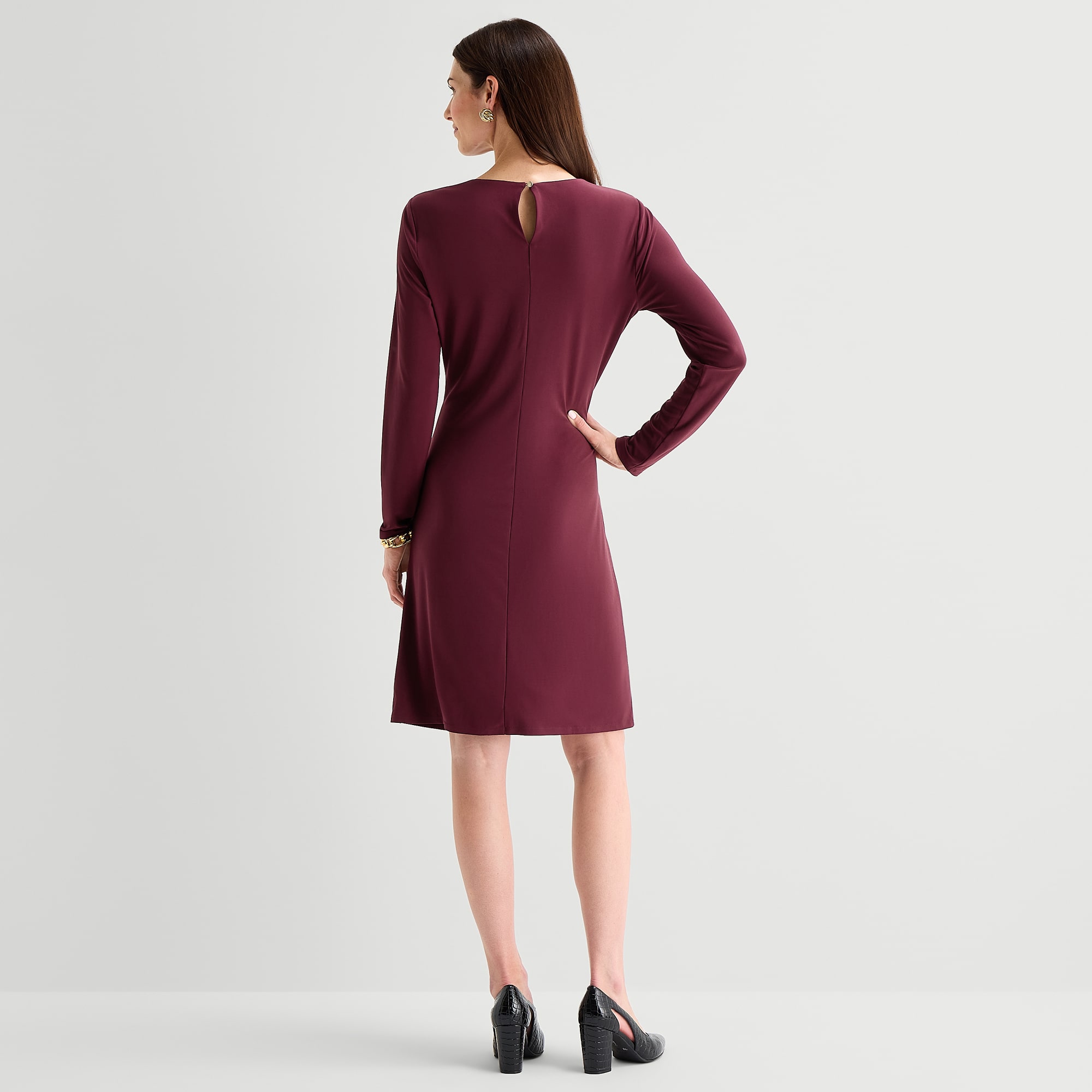 Marc New York Womens Round Neck Long Sleeve Sheath Dress