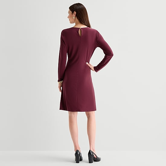 Marc New York Womens Round Neck Long Sleeve Sheath Dress