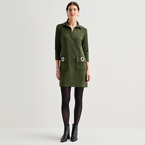 Msk Womens 3/4 Sleeve Shirt Dress In Green