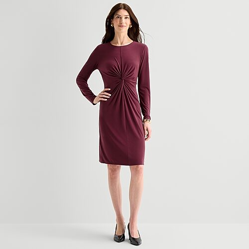 Marc New York Womens Round Neck Long Sleeve Sheath Dress In Red