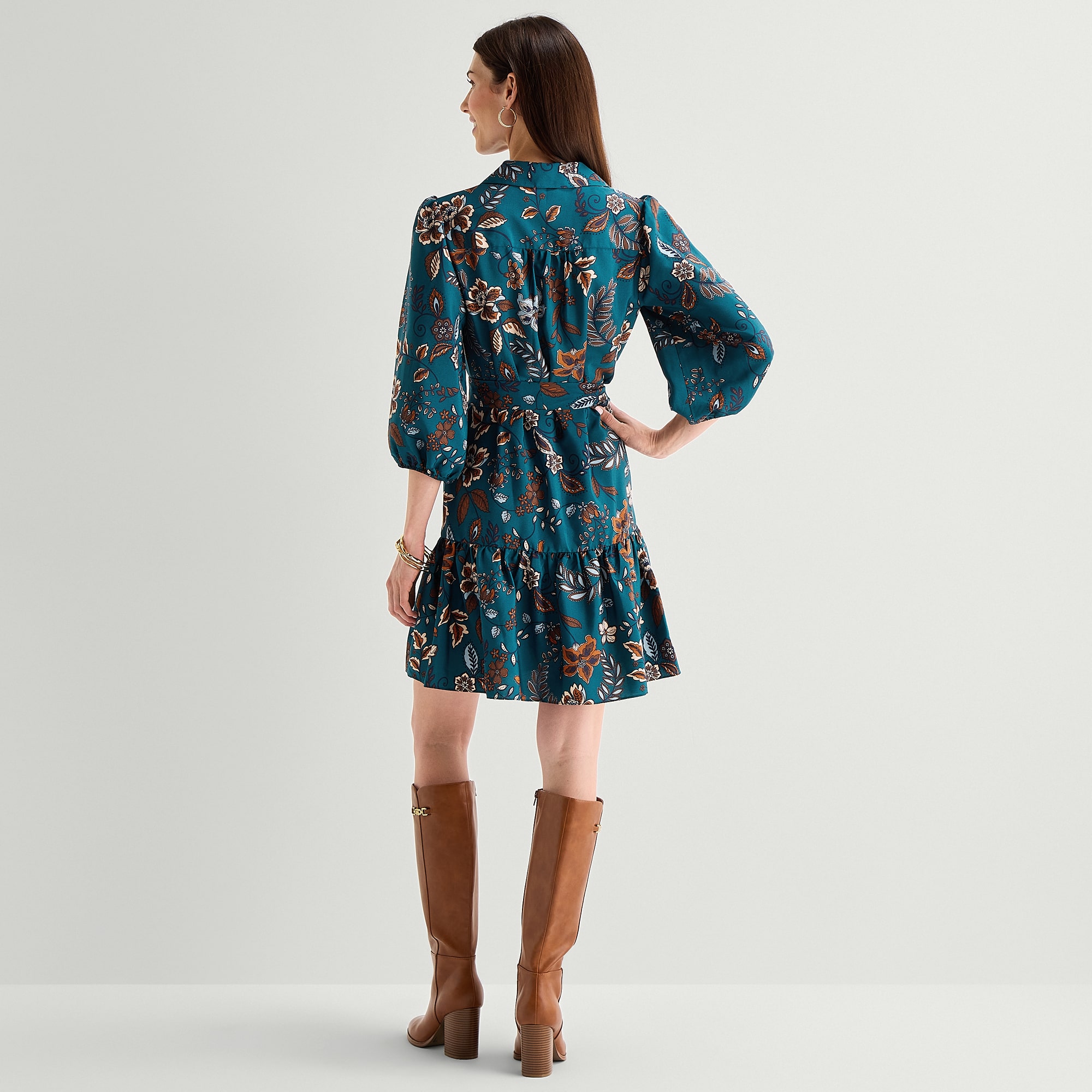 Jessica Howard Womens V Neck 3/4 Sleeve Balloon Paisley Fit + Flare Dress