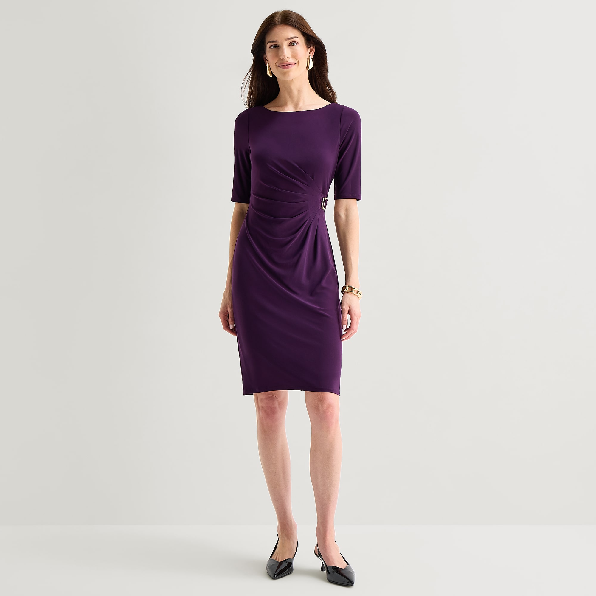 Jessica Howard Womens Boat Neck Short Sleeve Sheath Dress